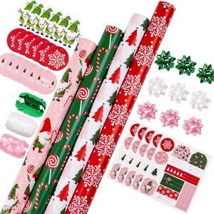 Christmas Wrapping Paper Set - Christmas Gnome Elf Holiday Collection Wrapping P